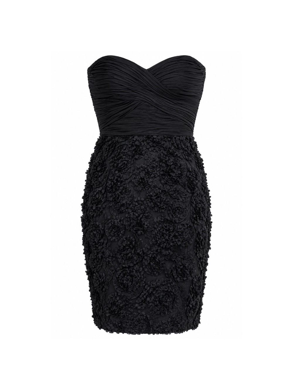 Maggy London Black Strapless Cocktail Dress Floral Lace Ruched Size 4